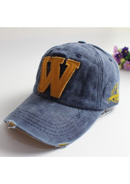 Alfabe Deseni Tuval Beyzbol Şapkası Denim Mavisi (Yurt Dışından)