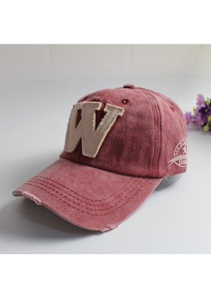 Alfabe Deseni Tuval Beyzbol Şapkası Şarap Kırmızısı (Yurt Dışından)