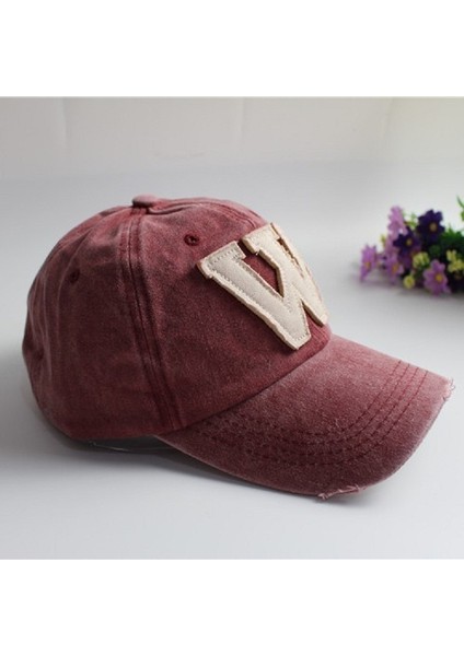 Alfabe Deseni Tuval Beyzbol Şapkası Şarap Kırmızısı (Yurt Dışından) modelleri