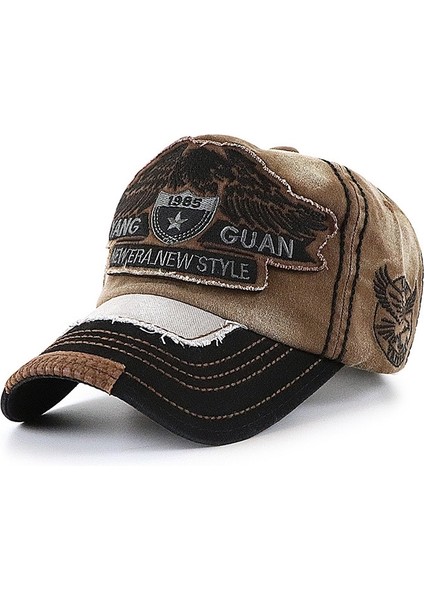 Yang Guan Eagle Desen Işlemeli Yıkanmış Beyzbol Kapağı Güneş Koruma Kapağı Boyut: 60CM Kahve (Yurt Dışından)