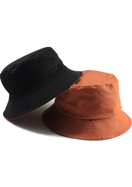 Düz Renkli Pamuklu Çift Taraflı Giyilebilir Balıkçı Şapkası Kadınlar Için Boyut: Xl Siyah Turuncu (Yurt Dışından) fiyatları