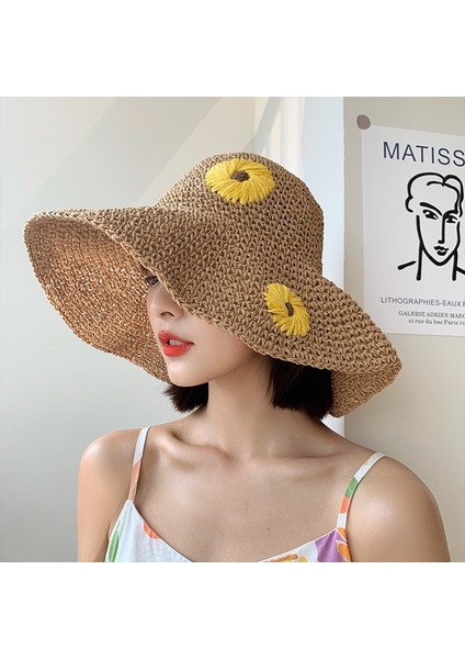 Kadın Hasır Şapka Küçük Papatya Plaj Şapkası Boyut: M 56-58CM (Yurt Dışından)