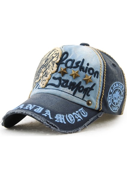 Jamont 9909 Güneş Şapkası Yıldız Şekeri Perçin Sıradan Mektuplar Beyzbol Kapağı Açık Tepeli Kapak Boyut: Bir Beden Koyu Mavi (Yurt Dışından)