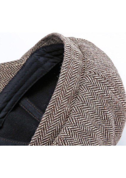 14128 Stripe Snap Tasarım Beret Sonbahar ve Kış Retro Vahşi Sekizgen Şapka Boyut: 58CM Siyah Kahve (Yurt Dışından) modelleri
