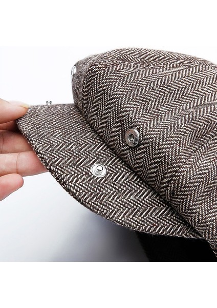 14128 Stripe Snap Tasarım Beret Sonbahar ve Kış Retro Vahşi Sekizgen Şapka Boyut: 58CM Siyah Kahve (Yurt Dışından) fırsatları