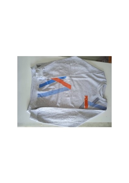 Gri Baskılı Bilekleri ve Boyun Kısmı Lastikli Sweatshirt