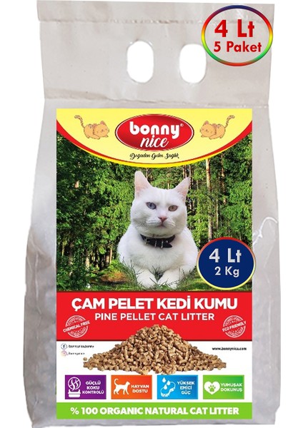 Doğal Kedi Kumu Çam Pellet 2 Kg 4 Lt (5 Paket)