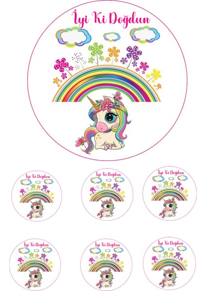 Yenilebilir Pasta Resmi Sevimli At Modeli Pirinç Kağıdından 6-8-10 Kişilik Pastaya Uygun 16 cm