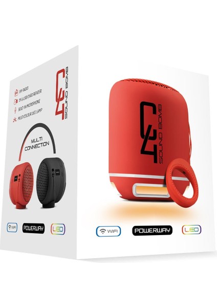 C4 Kırmızı Taşınabilir Bluetooth Hoparlör Ses Bombası Yüksek Ses Gücü Sese Duyarlı LED Işık