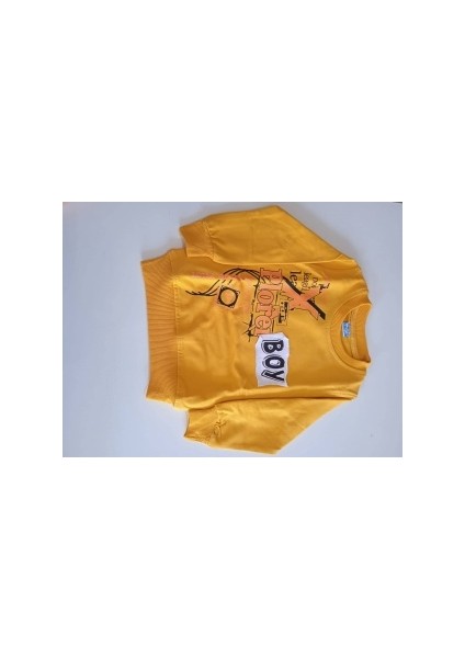Sarı Baskılı Bilekleri ve Boyun Kısmı Lastikli Sweatshirt