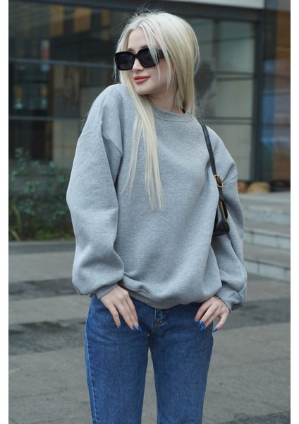 Gri Kapüşonlu Basic Sweatshirt Kadınlar İçin Uzun Kol Rahat Tasarım fiyatları