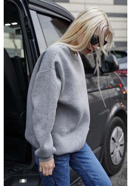 Gri Kapüşonlu Basic Sweatshirt Kadınlar İçin Uzun Kol Rahat Tasarım fırsatları
