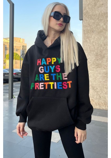 Siyah Renkli Nakışlı Bisiklet Yaka Sweatshirt MG1574