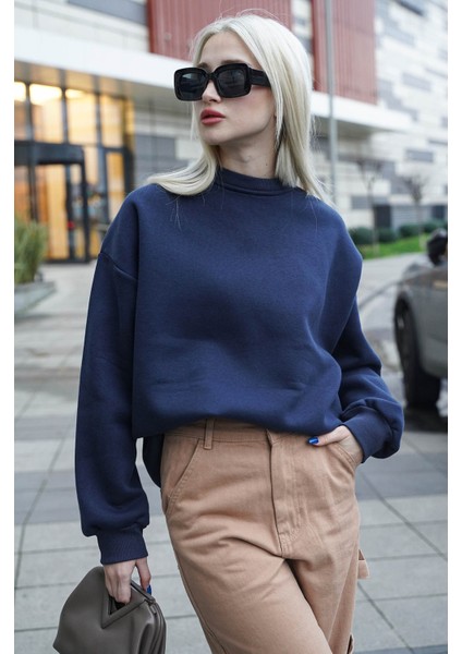 Lacivert Basic Sweatshirt Erkek Çocuklar İçin Uzun Kollu Rahat Tasarım