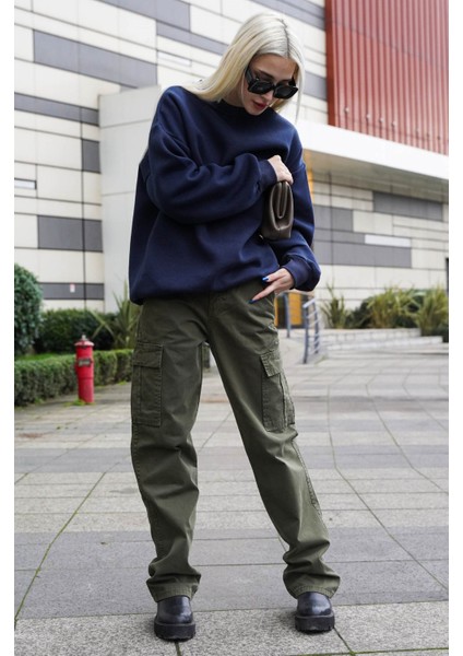 Lacivert Bisiklet Yaka Basic Sweatshirt MG1559