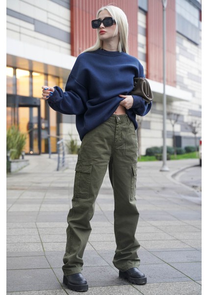 Lacivert Bisiklet Yaka Basic Sweatshirt MG1559