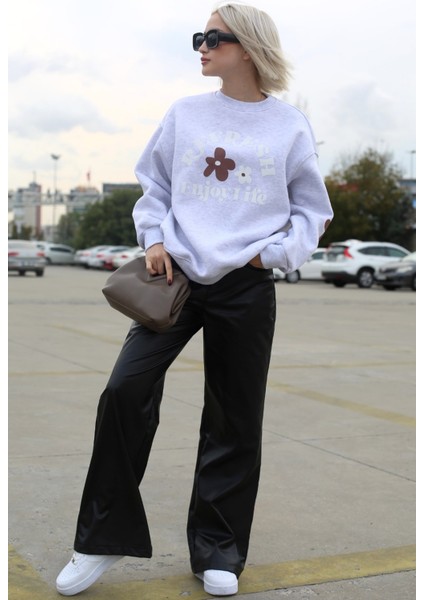 Karmelanj Bisiklet Yaka Baskılı Sweatshirt MG1572 indirimleri