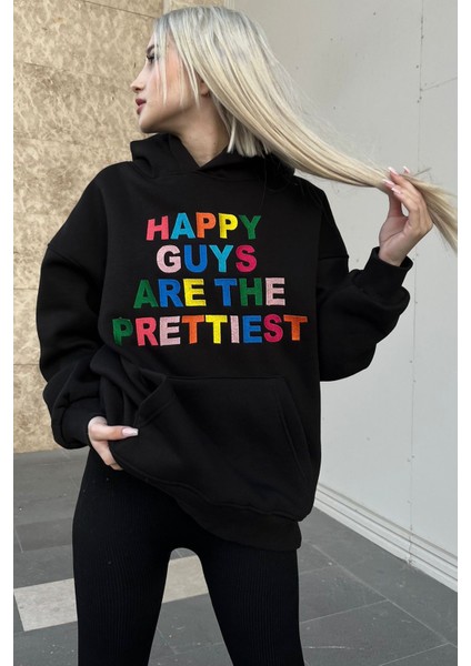 Siyah Renkli Nakışlı Bisiklet Yaka Sweatshirt MG1574 fiyatları