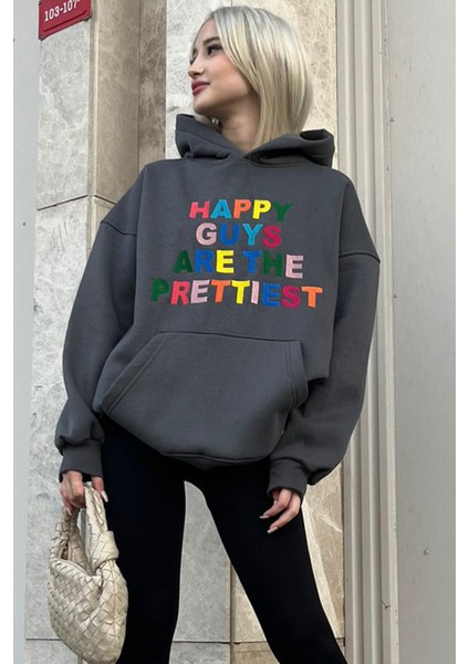 Füme Renkli Nakışlı Bisiklet Yaka Sweatshirt MG1574