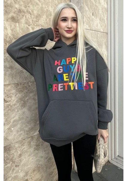 Füme Renkli Nakışlı Bisiklet Yaka Sweatshirt MG1574 fiyatları