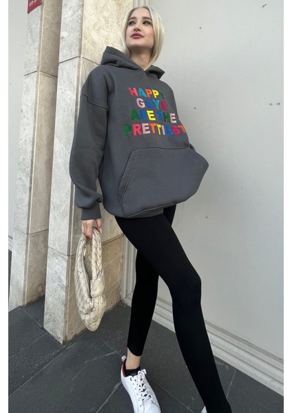 Füme Renkli Nakışlı Bisiklet Yaka Sweatshirt MG1574 modelleri