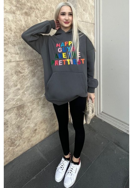 Füme Renkli Nakışlı Bisiklet Yaka Sweatshirt MG1574 fırsatları