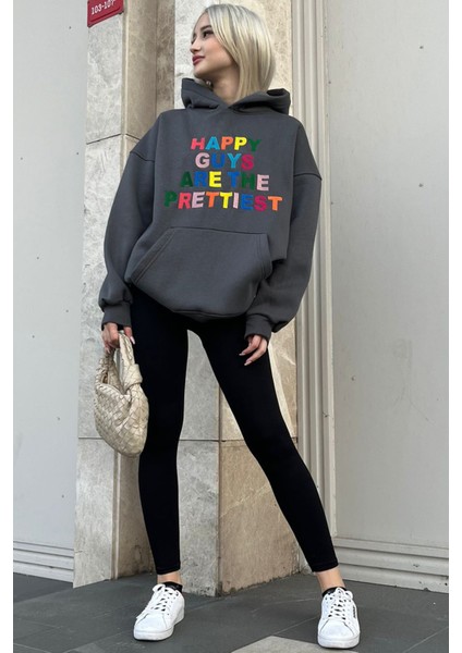 Füme Renkli Nakışlı Bisiklet Yaka Sweatshirt MG1574 indirimleri