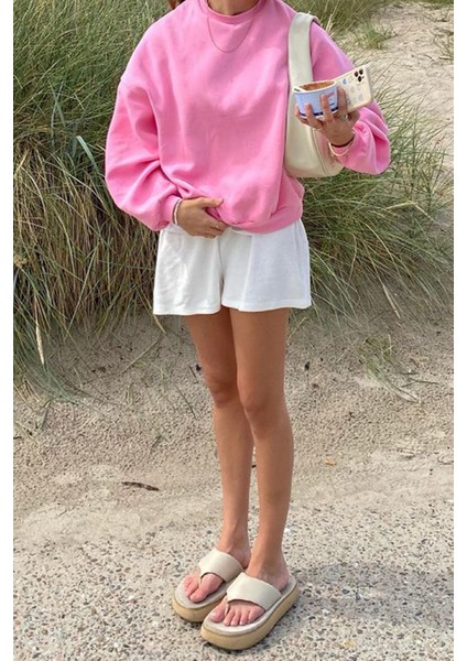 Pembe Bisiklet Yaka Basic Sweatshirt MG1559