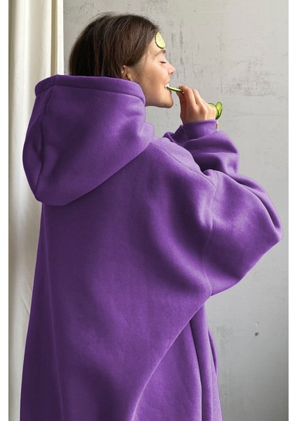 Mor Kapüşonlu Oversize Şardonlu Sweatshirt MG1566 fiyatları