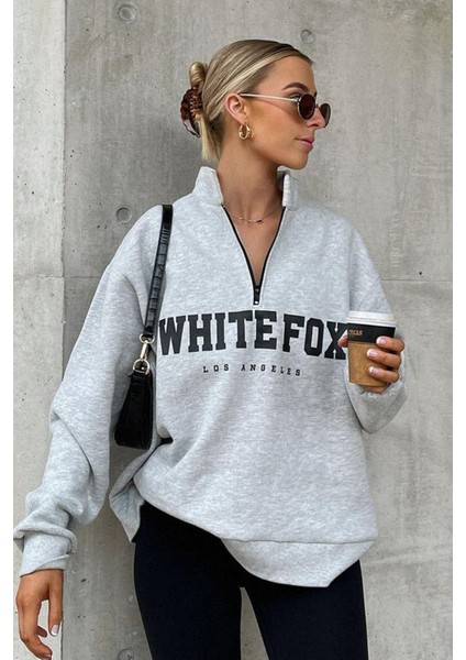 Karmelanj Fermuar Detaylı Baskılı Sweatshirt MG1246