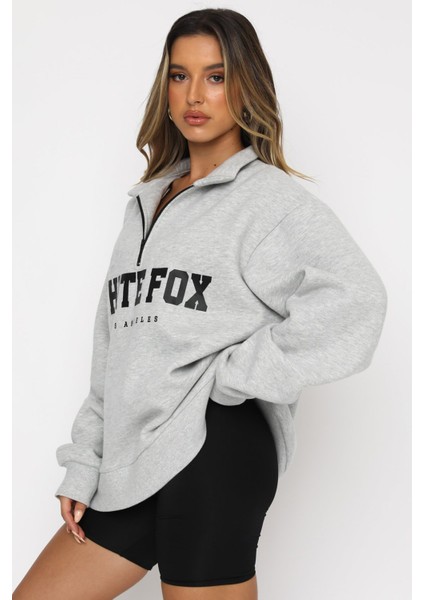Karmelanj Fermuar Detaylı Baskılı Sweatshirt MG1246
