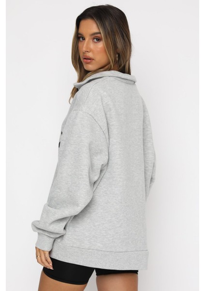 Karmelanj Fermuar Detaylı Baskılı Sweatshirt MG1246