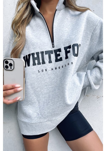 Karmelanj Fermuar Detaylı Baskılı Sweatshirt MG1246