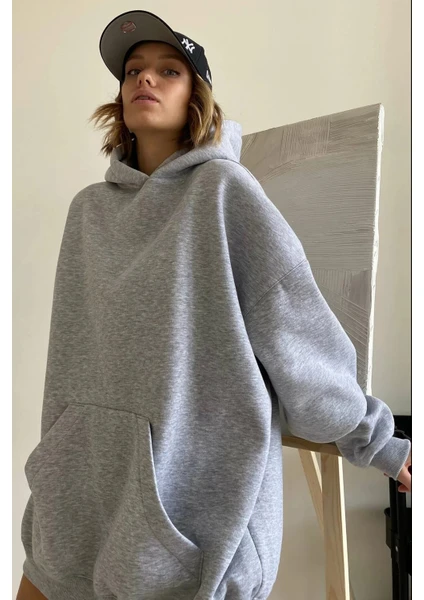 Grimelanj Kapüşonlu Şardonlu Oversize Sweatshirt MG1566