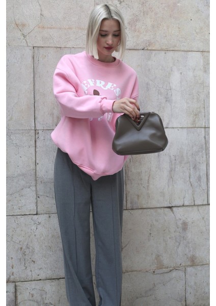 Pembe Bisiklet Yaka Baskılı Sweatshirt MG1572 modelleri