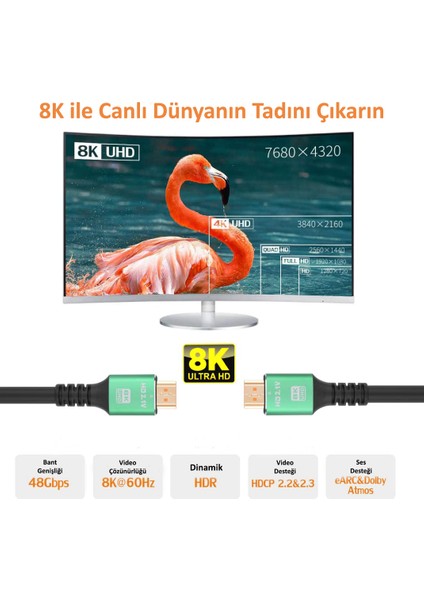 (CPS8K15) 1,5mt 8k 60HZ HDMI 2.1 - Ethernet 48 Gbps Metal Başlık HDMI Kablo