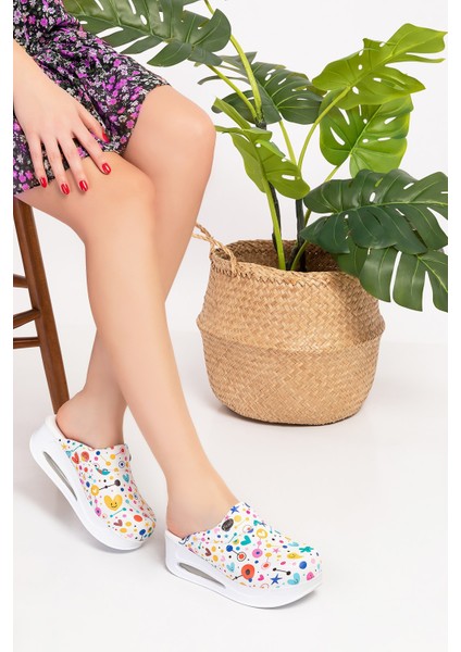 ii Kalp Mutluluk Desenli Kapalı Airmax Bayan Sabo Terlik 900