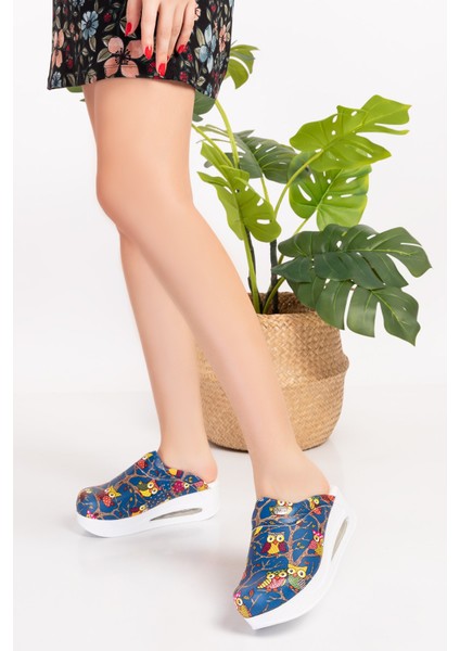 Lacivert Baykuş Desenli Kapalı Airmax Bayan Sabo Terlik 955 fiyatları