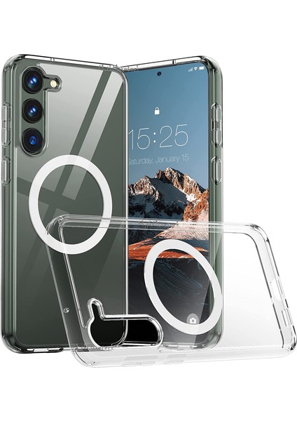 Samsung Galaxy S23 5g Uyumlu Kılıf Kamera Korumalı Çıkıntılı Şeffaf Magsafe Clear Crystal Wirelles Şarj Destekli Military Zıh Tank