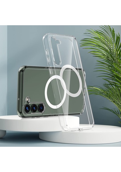 Samsung Galaxy S23 5g Uyumlu Kılıf Kamera Korumalı Çıkıntılı Şeffaf Magsafe Clear Crystal Wirelles Şarj Destekli Military Zıh Tank
