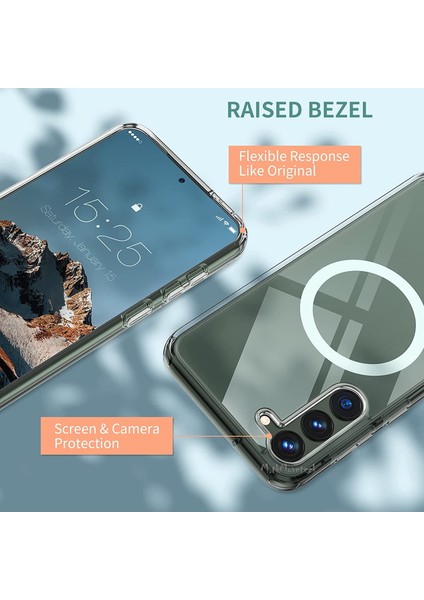Samsung Galaxy S23 5g Uyumlu Kılıf Kamera Korumalı Çıkıntılı Şeffaf Magsafe Clear Crystal Wirelles Şarj Destekli Military Zıh Tank