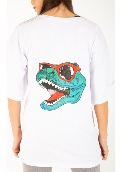 Kadın Sırt Baskılı Dinazor Oversize T-Shirt modelleri