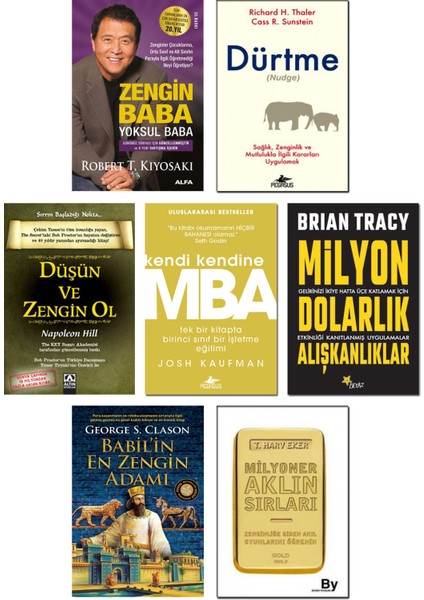 – Zengin Baba Yoksul Baba + Dürtme + Düşün ve Zengin Ol + Kendi Kendine Mba + Milyon Dolarlık Alışkanlıklar + Babil’in En Zengin Adamı + Milyoner Aklın Sırları – 7’li Ekonomi Kitap Seti