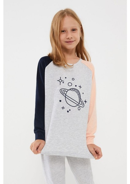 Bisiklet Yaka Baskılı Uzun Kollu Kız Çocuk Pijama Takım10