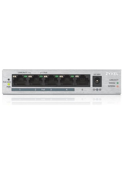 Zyxel GS1005HP, 5 Port Poe, Gigabit, 60W Yönetilemez, Masaüstü Switch