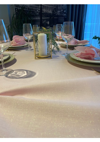 Dertsiz Simli Şeker Pembe Keten Dokulu Masa Örtüsü fiyatları