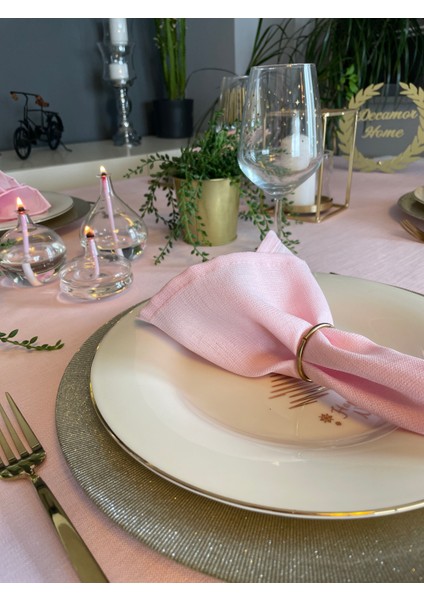 Dertsiz Simli Şeker Pembe Keten Dokulu Masa Örtüsü modelleri