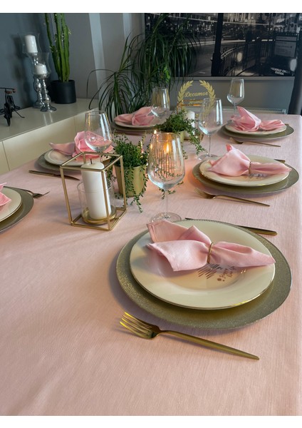 Dertsiz Simli Şeker Pembe Keten Dokulu Masa Örtüsü fırsatları