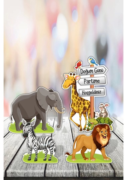 Safari Hayvanları Masa Üstü Seti 1mm Mukavva Ayaklı Pano