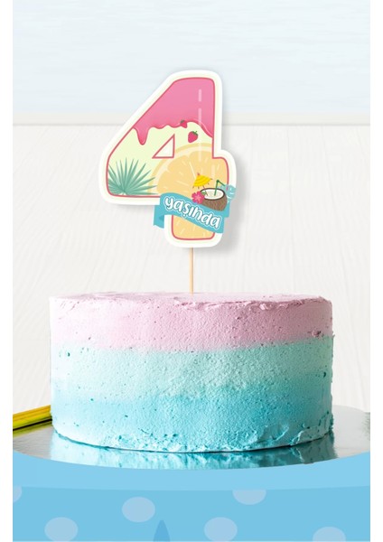 Summer Yaz Temalı 4 Yaşında (Dört) Pasta Süsü *kalın Kağıt